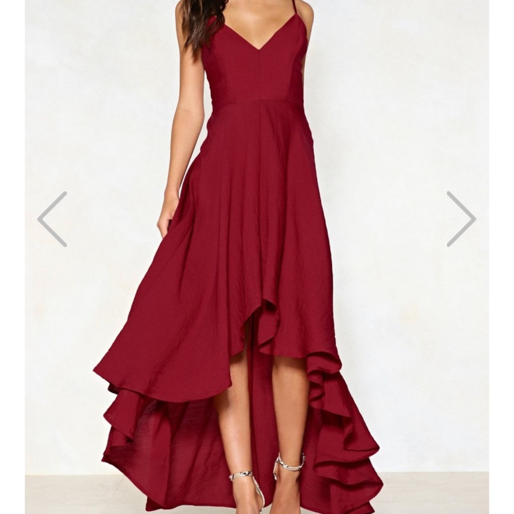 Red Lace Up High Low Dress